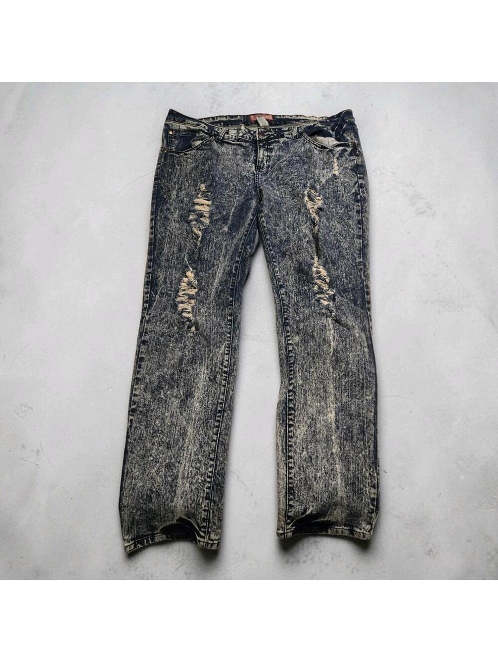 99MPH Womens Acid Wash Distressed Skinny Jeans Ripped Blue Denim Size 22